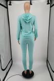 Water Blue Street Print Draw String Hooded Collar Long Sleeve Two Pieces