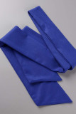 Blå Elegant Solid Patchwork Vik Asymmetrisk Asymmetrisk Krage Klänningar