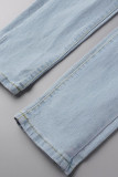 Детские синие модные повседневные однотонные рваные джинсы скинни с высокой талией