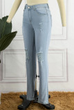 Babyblå Mode Casual Solid Ripped High Waist Skinny Denim Jeans
