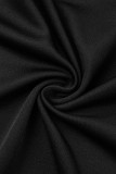 Zwart casual effen patchwork gevouwen rechte hoge taille wijde pijpen effen kleur bodems