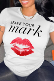 Grijze Street Lips bedrukte patchwork T-shirts met ronde hals