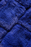 Capispalla con colletto con cappuccio in cardigan patchwork solido blu casual