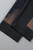 Svarta Sexiga Solid Patchwork Genomskinliga U-hals Skinny Jumpsuits
