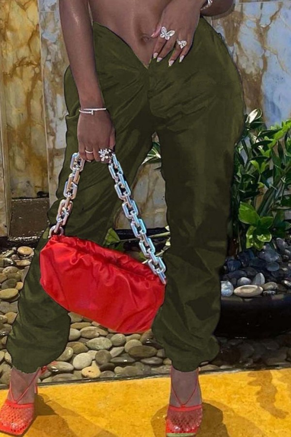 Armeegrün Lässige Kleidung Einfarbig Basic Regular Niedrige Taille Konventionelle einfarbige Hose