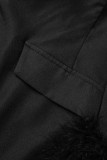 Capispalla con colletto risvoltato in piume patchwork solide da festa nere