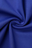 Robes élégantes à col asymétrique en patchwork uni bleu