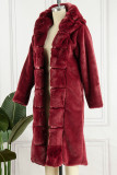 Prendas de abrigo de cuello con capucha de rebeca de patchwork sólido casual rojo