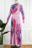 Фиолетовые повседневные прямые платья с принтом в стиле пэчворк и круглым вырезом