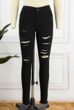 Черные повседневные уличные однотонные рваные джинсы с завышенной талией в стиле пэчворк