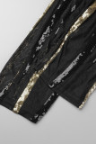 Черные сексуальные однотонные облегающие комбинезоны в стиле пэчворк с круглым вырезом и вышивкой