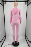 Pink Street Print Draw String Hooded Collar Long Sleeve Two Pieces