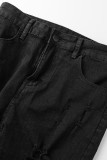 Черные повседневные уличные однотонные рваные джинсы с завышенной талией в стиле пэчворк