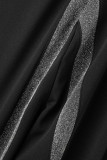 Macacão reto preto casual patchwork sólido com gola oblíqua