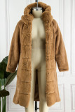 Prendas de abrigo de cuello con capucha de rebeca de patchwork sólido informal marrón