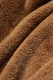 Capispalla casual con colletto con cappuccio in cardigan patchwork tinta unita marrone