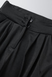 Pantalones de color sólido de pierna ancha de cintura alta recta con pliegues de patchwork sólido casual negro