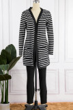 Black Casual Striped Print Cardigan Pants Long Sleeve Two Pieces