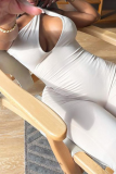 Krämvit Sexig Solid Skinny Jumpsuits med urholkad enaxel