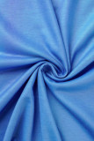 Robes droites bleues décontractées à imprimé patchwork et col en V