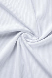 Blanco casual sólido patchwork cuello alto más tamaño dos piezas