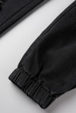 Lápis de cintura alta preto casual estampa de rua com patchwork rasgado e estampa completa