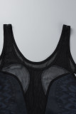 Zwarte sexy effen patchwork doorzichtige skinny jumpsuits met U-hals