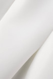 Vestidos de manga comprida com gola com capuz assimétrico branco casual patchwork