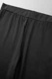 Zwarte casual gestreepte print cardigan broek lange mouw tweedelig