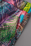 Multicolor sexy stampa fasciatura patchwork scollo a V manica lunga due pezzi