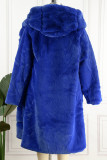 Prendas de abrigo de cuello con capucha de rebeca de patchwork sólido informal azul