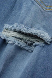 Blue Street Solid Patchwork Slit Asymmetrisk jeans med hög midja
