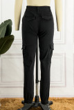 Schwarze, lässige Street-Print-zerrissene Patchwork-Hose mit hoher Taille und Bleistift-Volldruck
