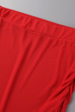 Красный сексуальный сплошной лоскутный квадратный воротник с длинным рукавом из двух частей