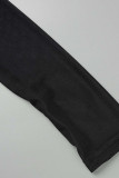 Vestidos de saia lápis preto sexy de patchwork sólido transparente com decote em O