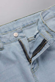 Темно-синие модные повседневные однотонные рваные джинсы скинни с высокой талией