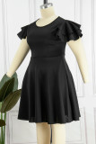 Lila Mode Lässig Solide Patchwork O-Ausschnitt Kurzarm Kleid Plus Size Kleider