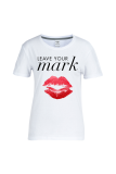 Grijze Street Lips bedrukte patchwork T-shirts met ronde hals