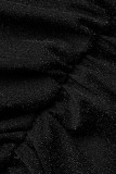ブラック セクシー ソリッド バンデージ パッチワーク バックレス スパゲッティ ストラップ ペンシル スカート ドレス