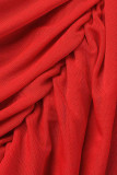 Rojo sexy sólido patchwork cuello cuadrado manga larga dos piezas