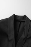 Черная верхняя одежда с однотонным лоскутным принтом и перьями с отложным воротником