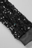 negro casual sólido patchwork hendidura cremallera manga larga dos piezas