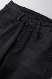 Schwarze Casual Street Solid Patchwork Denim Jeans mit hoher Taille