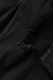 Pantalones casuales con estampado de calle rasgado patchwork lápiz de cintura alta con estampado completo en la parte inferior negro