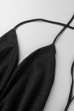 Черные сексуальные сплошные повязки в стиле пэчворк с открытой спиной Спагетти-ремешок Юбка-карандаш Платья