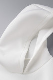 Robes à manches longues à col à capuche asymétrique en patchwork uni décontracté blanc