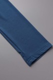 Blauwe casual patchwork doorzichtige skinny jumpsuits met halve coltrui