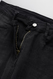 Jeans jeans casual cintura alta patchwork sólido marrom escuro