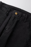 Черные повседневные рваные лоскутные брюки с высокой талией и принтом в виде уличного принта