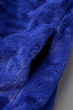 Capispalla con colletto con cappuccio in cardigan patchwork solido blu casual
